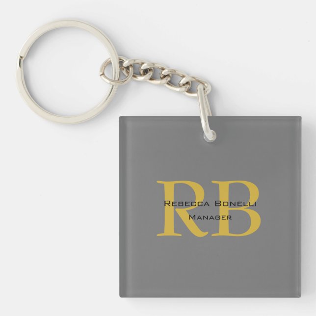 Porte-clefs Monogramme couleur or gris moderne Ajouter un nom  (Devant)