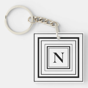 Porte-clefs Monogramme de Carré géométrique noir et blanc