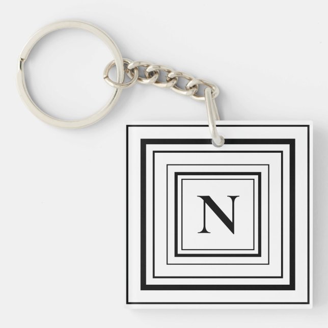 Porte-clefs Monogramme de Carré géométrique noir et blanc (Devant)