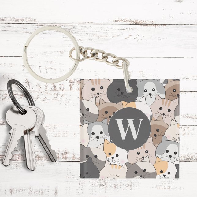 Porte-clefs Monogramme de chats caricaturés mignons (Créateur téléchargé)