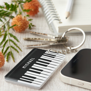 Porte-clefs Monogramme de clavier de piano noir et blanc