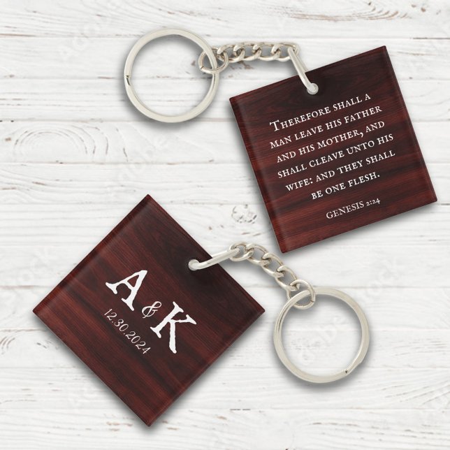 Porte-clefs Monogramme de couple de mariage rustique avec Écri (Créateur téléchargé)