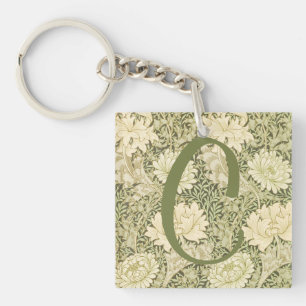 Porte-clefs Monogramme de design floral vert Wm Morris