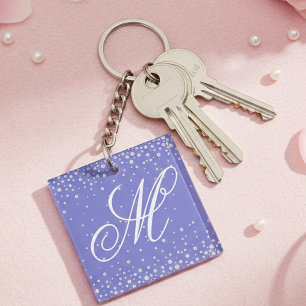 Porte-clefs Monogramme de diamants violets personnalisés