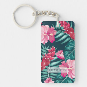 Porte-clefs Monogramme de fleurs d'été exotiques