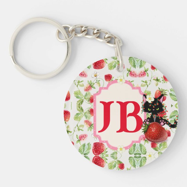 Porte-clefs Monogramme de fraise personnalisée (Devant)