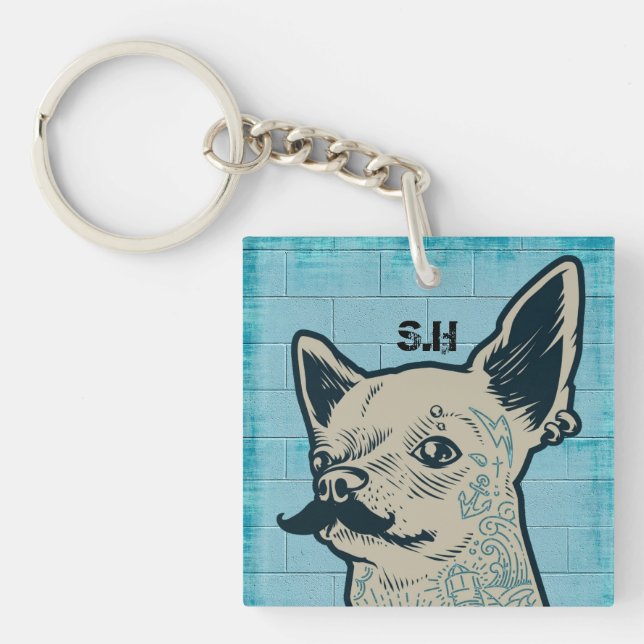 Porte-clefs Monogramme de graffiti Mustache Chihuahua (Devant)