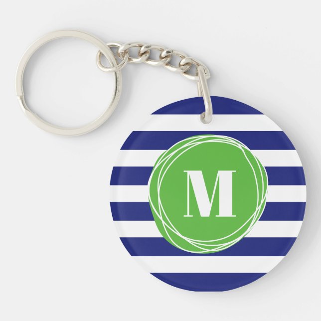 Porte-clefs Monogramme De Grandes Vertes Et Bleues Modernes (Devant)