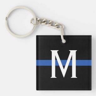 Porte-clefs Monogramme de la ligne bleue mince de la police