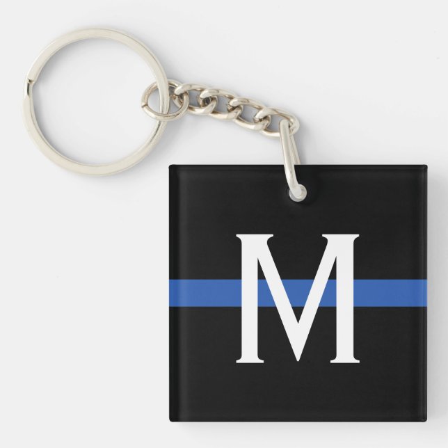 Porte-clefs Monogramme de la ligne bleue mince de la police (Devant)