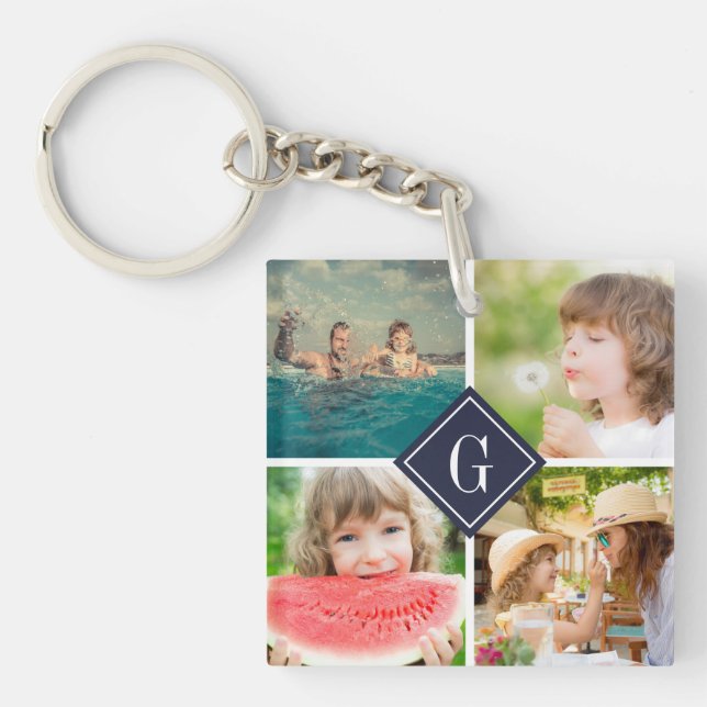 Porte-clefs Monogramme de la marine Collage photo double face (Devant)