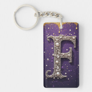Porte-clefs Monogramme de lettre F ornée de luxe en bijoux