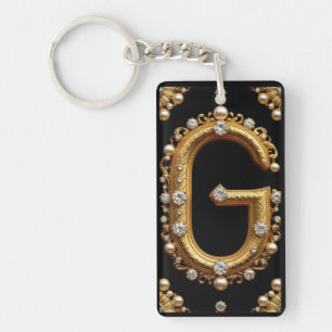 Porte-clefs Monogramme de lettre G en or avec diamants et perl