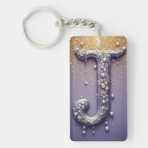 Porte-clefs Monogramme de lettre J orné de luxe en bijoux