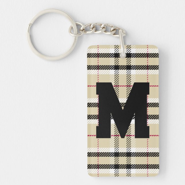 Porte-clefs Monogramme de mode préppie beige personnalisé (Devant)