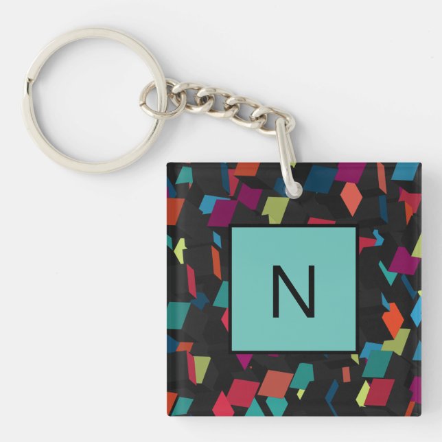 Porte-clefs Monogramme de Motif de cube géométrique Abstrait c (Devant)