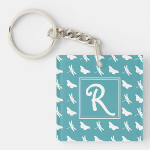 Porte-clefs Monogramme de Motif de papillon et libellule turqu