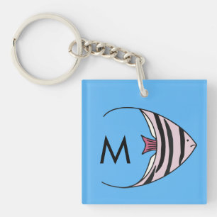 Porte-clefs monogramme de motif de poisson bleu