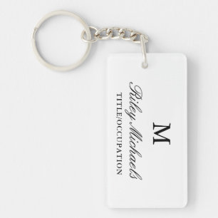 Porte-clefs Monogramme de nom de titre élégant noir et blanc