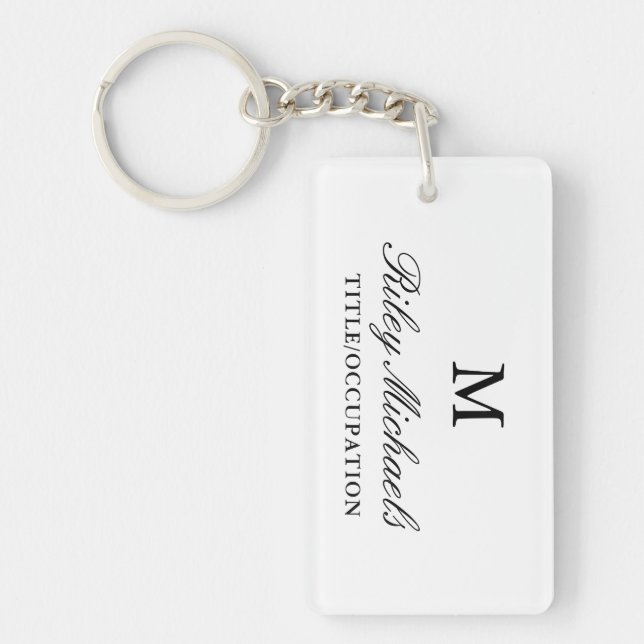Porte-clefs Monogramme de nom de titre élégant noir et blanc (Devant)