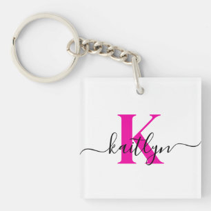 Porte-clefs Monogramme de nom initial rose chaud