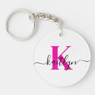 Porte-clefs Monogramme de nom initial rose chaud