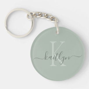 Porte-clefs Monogramme de nom initial vert sauge