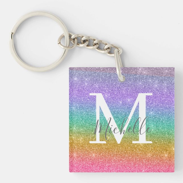 Porte-clefs Monogramme de nom personnalisé avec faux brillants (Devant)