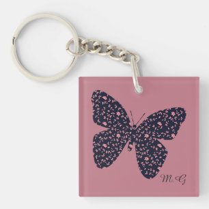 Porte-clefs Monogramme de papillon rose et violet