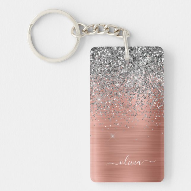 Porte-clefs Monogramme de Parties scintillant d'argent en méta (Devant)