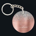Porte-clefs Monogramme de Parties scintillant d'argent en méta<br><div class="desc">Or rose - Blush Rose et Argent Faux Foil Parties scintillant étincelante métallique brossé Monogramme de métal Nom Porte - clé. Cela rend le cadeau parfait pour 16 ans,  mariage,  douche nuptiale,  anniversaire,  baby shower ou bachelorette pour quelqu'un qui aime le luxe glam et les styles chic.</div>