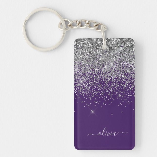 Porte-clefs Monogramme de Parties scintillant d'argent violet (Devant)