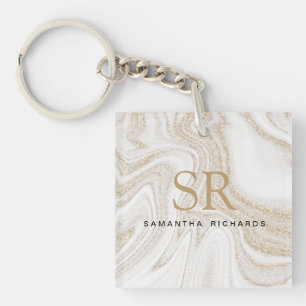Porte-clefs Monogramme de parties scintillant d'or en marbre b