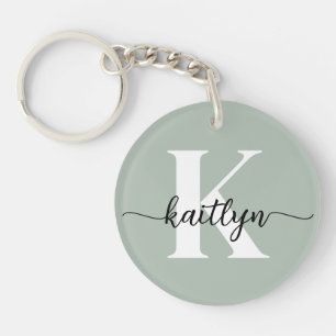 Porte-clefs Monogramme de script vert Sage