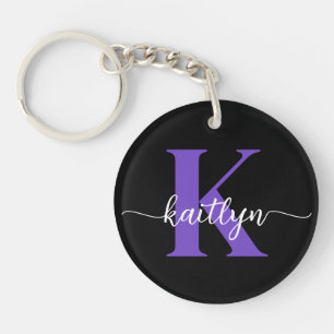 Porte-clefs Monogramme de script violet noir