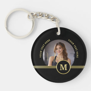 Porte-clefs Monogramme de signature or élégant avec photo
