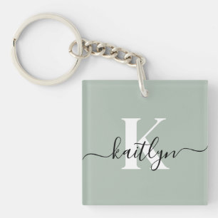 Porte-clefs Monogramme de style moderne vert sauge
