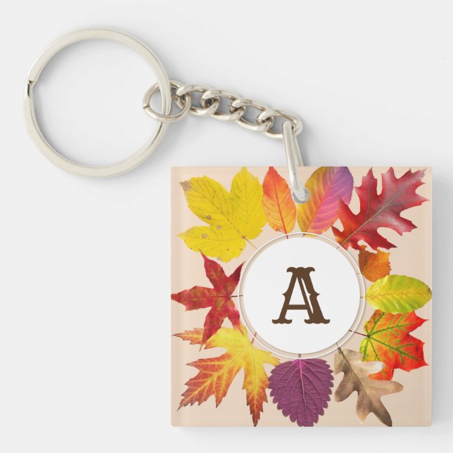 Porte-clefs monogramme des feuilles d'automne (Devant)