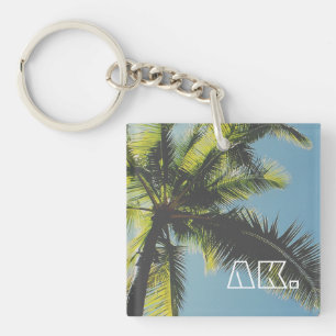Porte-clefs Monogramme des initiales de l'arbre à palmiers rét