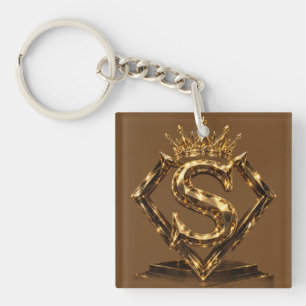Porte-clefs Monogramme Diamant Couronne Lettre Dorée Luxueuse