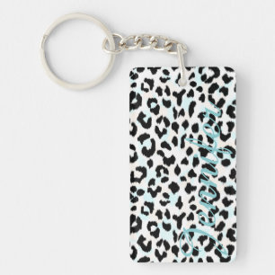 Porte-clefs monogramme d'impression chic de guépard noir et bl