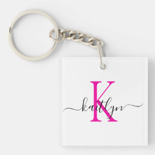 Porte-clefs Monogramme d'initiale de nom rose chaud