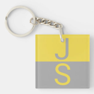 Porte-clefs Monogramme d'initiales modernes jaune et gris