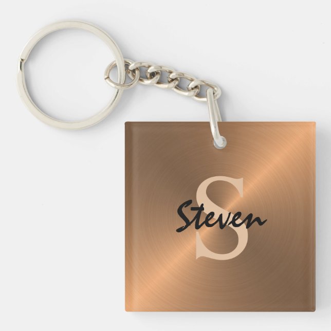 Porte-clefs Monogramme d'or Mens Elegant Bronze Gold Script (Devant)