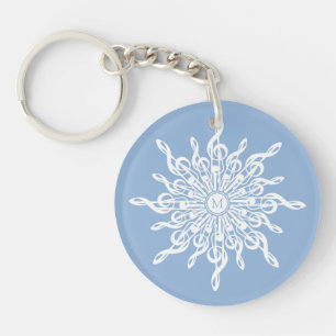 Porte-clefs Monogramme d'ornement bleu d'hiver G-Clef Snowflak