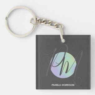 Porte-clefs Monogramme du cercle holographique moderne - Porte