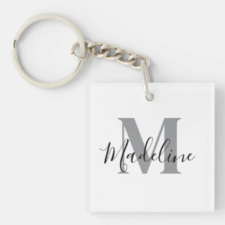 Porte-clefs Monogramme élégant blanc et noir