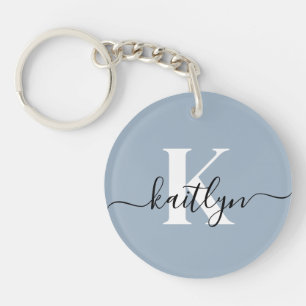 Porte-clefs Monogramme élégant en bleu poussiéreux