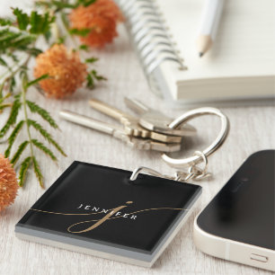 Porte-clefs Monogramme élégant en noir et or