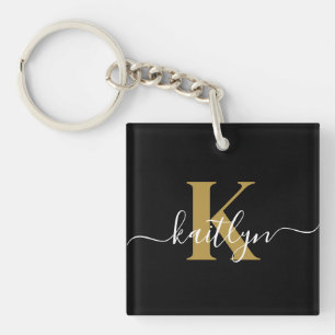 Porte-clefs Monogramme élégant en or noir Script
